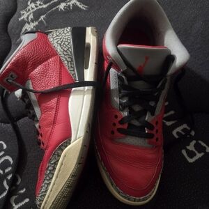 Air Jordan 3s Red and White Men's Sneakers